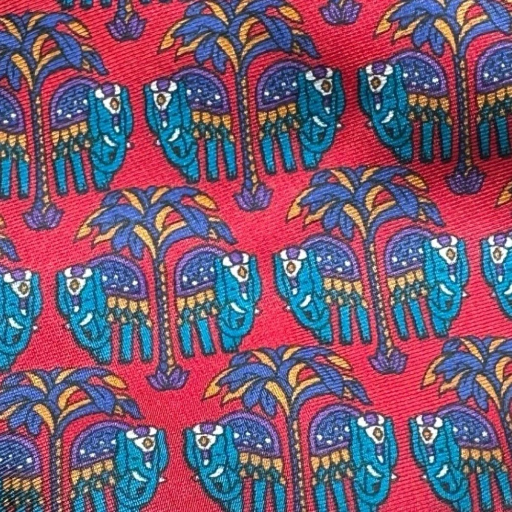 Sheaf & Caber Mens Silk Tie Red Blue Elephant Palm Tree Made in Italy Patterned